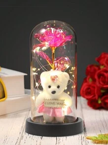 1pc Eternal Rose Flower LED Light, Foil Rose Lamp, Gift For Girlfriend, Birthday, Wedding, Party, Home Decor (Model), Valentine's Day Gift, Graduation Gift, Artificial Plant - LOVE Bear Model - View 3