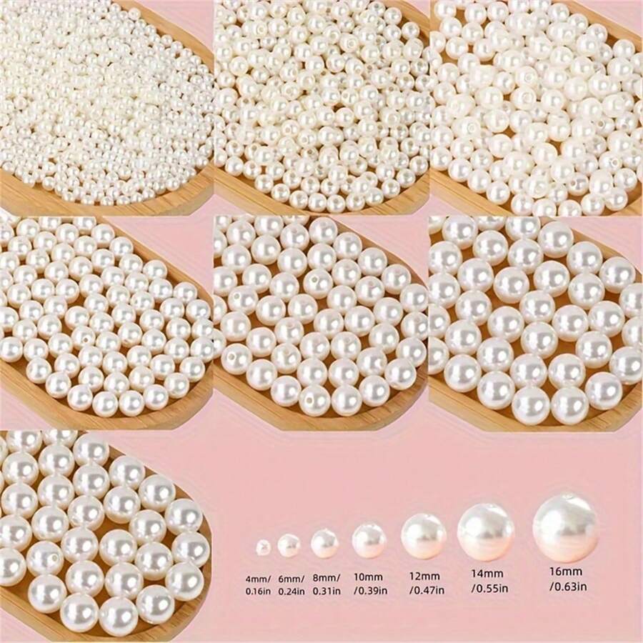 2 mm à 16 mm Perles rondes en ABS beige et blanc, cabochons de perles à moitié plats à moitié ronds, convenant pour la fabrication de bijoux DIY, l'artisanat, les accessoires, les vêtements, les chaussures, les sacs, la décoration des ongles et l'artisanat