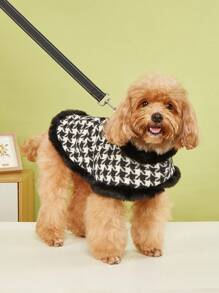 1 pièce de petit/moyen manteau en peluche pour chien ou chiot, avec motif à carreaux classique, élégante tenue d'hiver avec laisse assortie