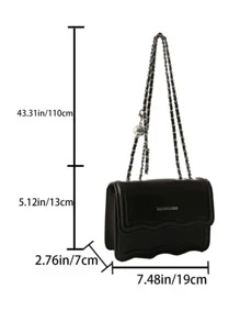 Chain Plain Wave Edge Shoulder Bag, Lightweight Flap Magnetic Buckle Bag, Mini Women's Bag - Black - View 2
