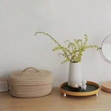 Cirelle Hộp đựng đồ bằng rơm đan thủ công tự nhiên, Thiết kế đơn giản, Hộp đựng đồ trang điểm, Chống bụi, Để bàn, Phong cách Nhật Bản, Đồ lặt vặt & Đồ may vá, Giỏ đựng đồ bằng mây & cỏ biển Coastal Vibes, Giỏ Boho có khung kim loại hình học, Chậu cây hỗn hợp tự nhiên để trang trí nhà bãi biển - Màu Khaki - Xem 4