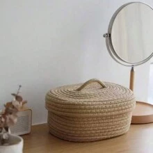 Cirelle Hộp đựng đồ bằng rơm đan thủ công tự nhiên, Thiết kế đơn giản, Hộp đựng đồ trang điểm, Chống bụi, Để bàn, Phong cách Nhật Bản, Đồ lặt vặt & Đồ may vá, Giỏ đựng đồ bằng mây & cỏ biển Coastal Vibes, Giỏ Boho có khung kim loại hình học, Chậu cây hỗn hợp tự nhiên để trang trí nhà bãi biển - Màu Khaki - Xem 5