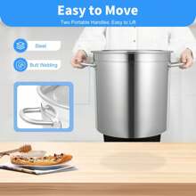 Large Stock Pot Stainless Steel Restaurant Kitchen Soup Big Cooking With Lid 35L - Silver - View 6