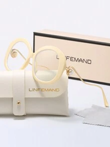 LINFEMAND Extra Large Faux Pearl Decor Transparent Lens Glasses For Women, For Office, Reading, Everyday Wear, Holiday Gift - Clear - View 14