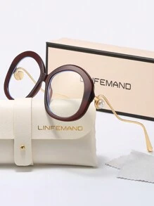 LINFEMAND Extra Large Faux Pearl Decor Transparent Lens Glasses For Women, For Office, Reading, Everyday Wear, Holiday Gift - Clear - View 15
