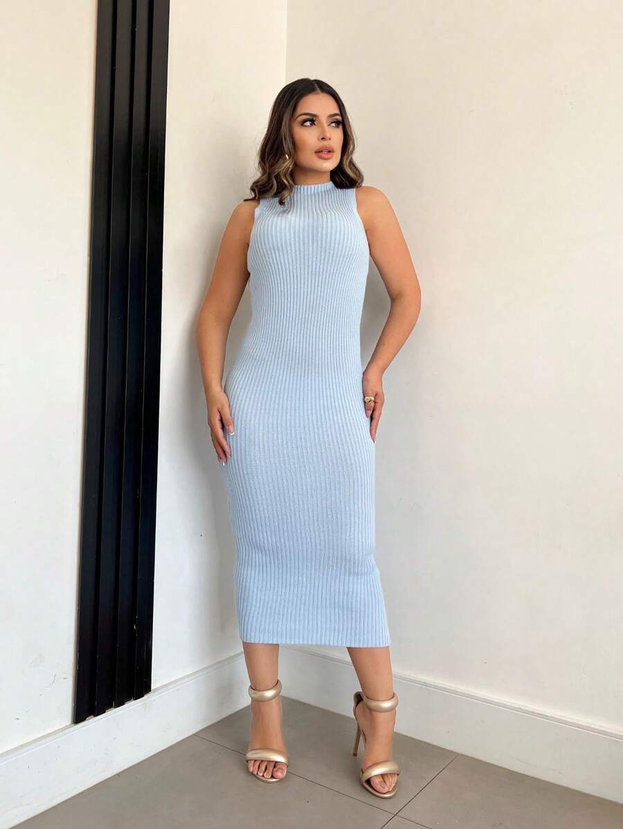 Midi Dress In Modal Yarn One Size Fits Up To Size 42 - 淺藍色 - 查看 1