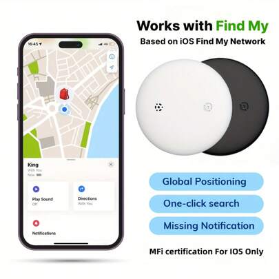 100% Waterproof Anti Lost Bluetooth Air Tracker, Smart Tag GPS Wireless Locator Tracking Device, Item Finder For Kids, Vehicles,Keys, Wallet, Luggage,Backpack, Pets And More, Replaceable Battery, With A Free Lanyard Use With Phones And Tablets(IOS Only),Open " Find My" And Connect To Use It