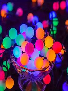 1 个 196.85/275.59 英寸变色太阳能球灯花环，20 个 LED 灯，8 种变色模式，适用于办公室节日派对、婚礼、室内外装饰，多色 - 黑與白 - 查看 5