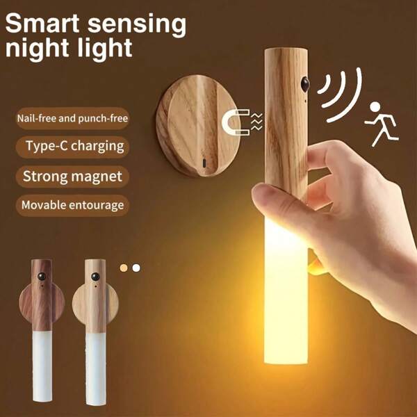 1pc Smart Motion Sensor Night Light - Sem fio magnético, USB recarregável LED Wall Light para corredor, quarto, banheiro, estudo - Portátil, ímã forte, (bateria/carga)