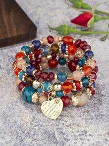 Bộ 4 vòng cổ mặt dây chuyền trái tim nhiều lớp phong cách Bohemian, phụ kiện thanh lịch cho phụ nữ đeo hàng ngày hoặc trong đám cưới - Bô-hê-miêng - Xem 3