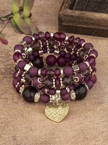 Bộ 4 vòng cổ mặt dây chuyền trái tim nhiều lớp phong cách Bohemian, phụ kiện thanh lịch cho phụ nữ đeo hàng ngày hoặc trong đám cưới - Bô-hê-miêng - Xem 5