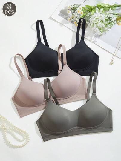 3件套女士舒适休闲无钢圈软杯纯色内衣文胸