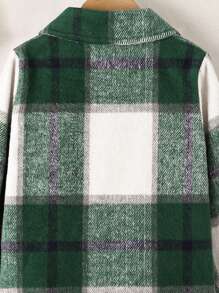 Boys' Loose Plaid Pattern Collar Long Sleeve Jacket, Versatile - Green - View 5