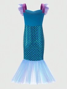 Blue Mermaid Scale Young Girl Party Dress