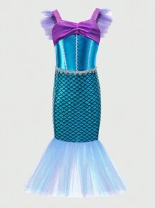 Blue Mermaid Scale Young Girl Party Dress