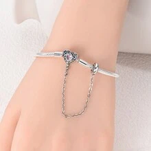 1 chiếc vòng tay xương rắn hình trái tim cổ điển màu bạc đính đá Cubic Zirconia mềm mại tinh tế, phù hợp với mặt dây chuyền tùy chỉnh làm đồ trang sức tự làm cho phụ nữ, quà tặng kỷ niệm ngày cưới - Bạc - Xem 5