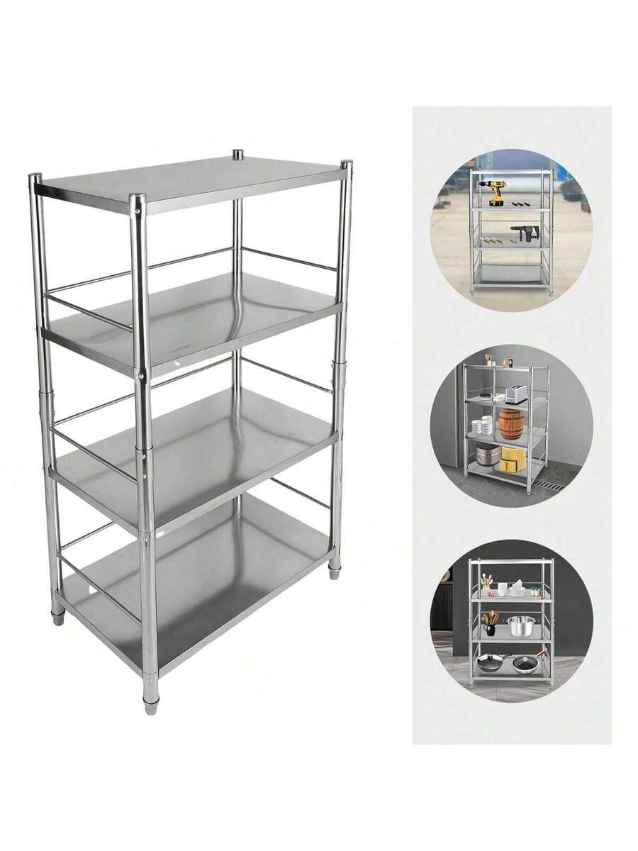 ZhdnBhnos Stainless Steel Shelving,4 Tier Adjustable Shelf Heavy Duty