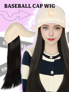 Baseball Cap Hair Extensions For Women And Girls With Adjustable Hat 18 Inch Heat Resistant Synthetic Fiber Wig Long Straight Stylish Wigs Baseball Cap Wigs For Daily Use - Black-brown - View 10