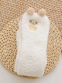 1 Cặp tất cao đến đầu gối, đùi, chất liệu nỉ san hô dày ấm áp họa tiết động vật hoạt hình dễ thương cho mùa thu/đông - trắng - Xem 5