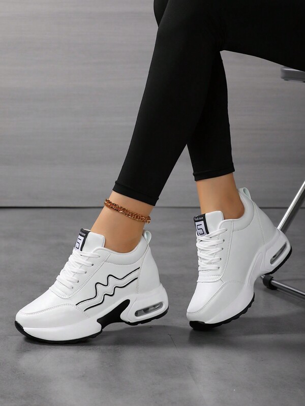 Fall/Winter Women's Breathable Mesh Sneakers - Casual Lace-Up, Height-Boosting Platform Shoes With Air Cushion Comfort For All Seasons