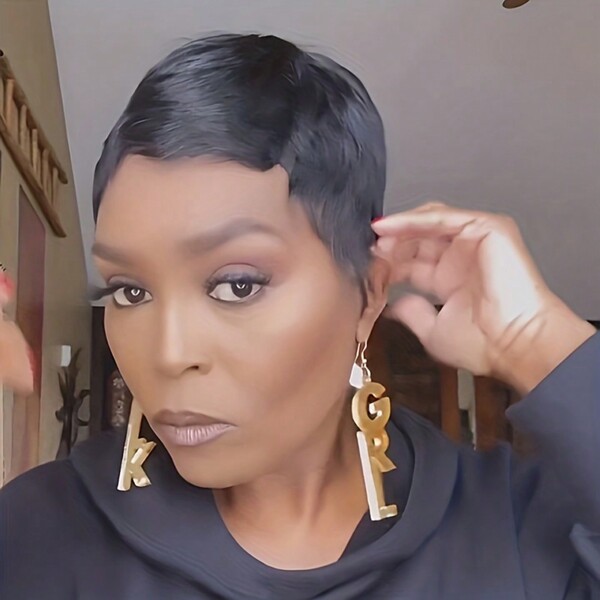 Pixie Cut Wig For Women Human Hair Black Short Wig For Human Hair None Lace Front Full Machine Made Layered Pixie Wig For Women Haircut Glueless Wigs For Valentine's Day Daily Use