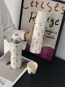 1pc 500ml/16.91oz Pink Tulip Series Vacuum Insulated Tumbler, Keeps Drinks Hot Or Cold, With Sip-Through Lid, Stainless Steel Double Wall Water Bottle, Travel & Outdoor Cup, Gym Bottle, Flat Bottom Cup, Car Cup, 4 Seasons, Holiday & Birthday Gift Back To School Back To School - Multicolor - View 1