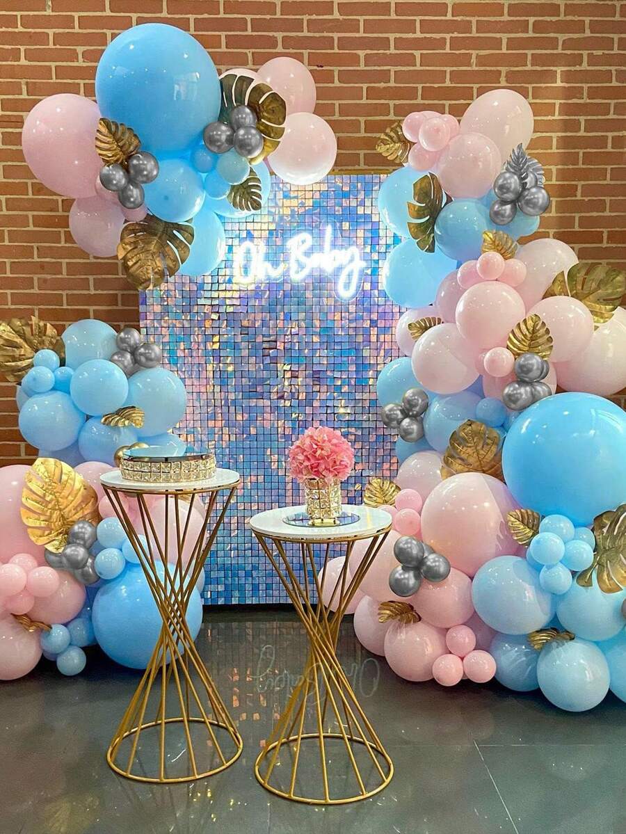 139pcs Gender Reveal Balloon Garland Arch Kit With Pink And Blue