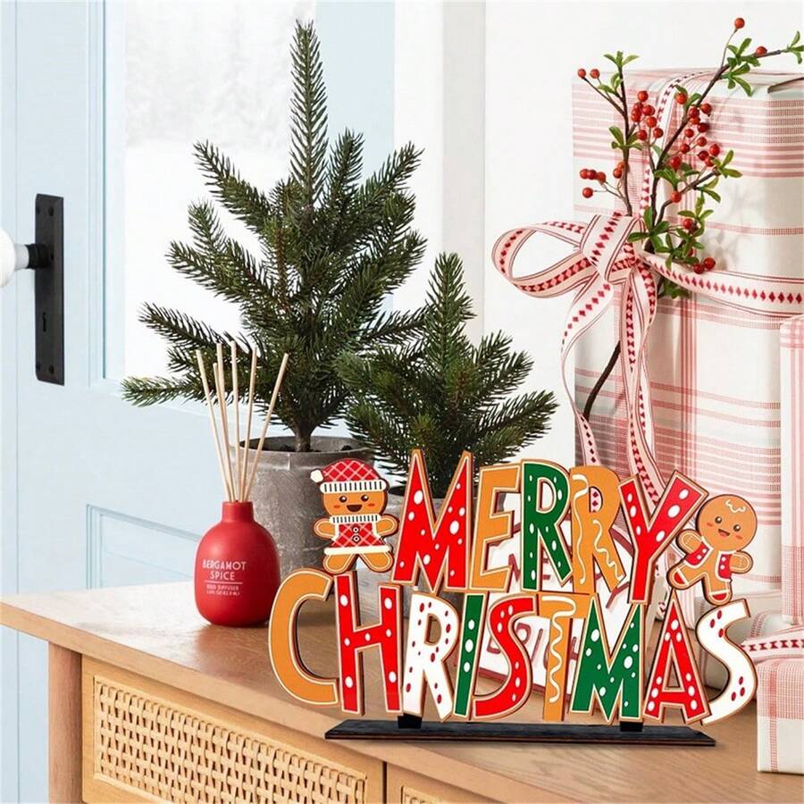 Lebkuchen Weihnachtsdekoration, fröhliche Weihnachtstisch-Mittelstücke, Lebkuchenmann Holzschild Weihnachtsschmuck, Feiertags-Party-Accessoires, Feiertags-Geschenke, unerlässliche Feiertags-Dekorationsartikel, Weihnachten