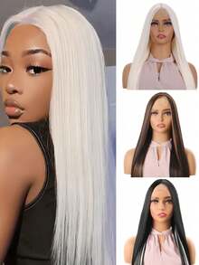 耐热高温纤维 28 英寸挑染 U 型额头蕾丝假发中分长直发适合女性角色扮演和日常穿着 - 彩色 - 查看 1