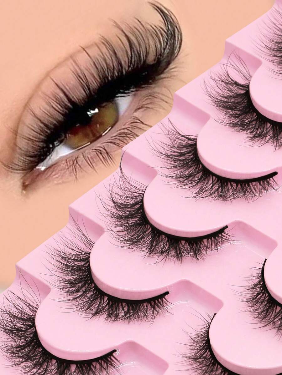 GROINNEYA 7 Pairs False Eyelashes Cat Eye Lashes Faux Mink Lashes Natural Look Fluffy Volumized Eyelashes Extension Natural Full False Eyelashes Travel Essentials Makeup Tools (MC08) - 黑色 - 查看 1