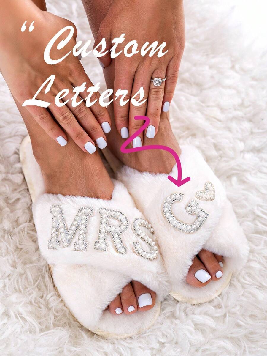Personalised Custom Mrs Bride Wedding Slippers Fluffy Slippers With Faux Pearls Letters Hen Party Bridesmaid Gift Ornamental Stylish,Fashion,Hipster,Contracted,Casual,Cute Cuties,Modest Fashion,Minimal Chic,Cozy Custom,Unique,Personalized Treasurefinds Ideal Gifts For Him Family,Friends,Youth Ornamental,Dawg Stylish,Fashion,Hipster,Contracted,Casual,Cute Cuties,Minimal Chic,Cozy Custom,Unique,Personalized Ideal Gifts For Him,Ideal Gifts For Her Family,Friends,Customized Women Slippers,Street Casual Chic,Shoes,2025 Halloween Accessories, Urban Chill