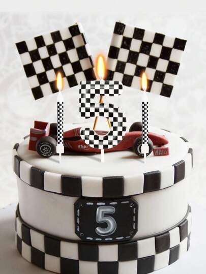 Xadrez preto e branco, número 0-9, aniversário, festa de animal de estimação, bolo, velas decorativas