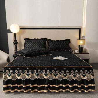 1 pieza Sábana ajustada acolchada y gruesa, protector de colchón cálido, reemplaza la sábana, diseño acolchado con volante, adecuado para todas las estaciones, lavable a máquina, sin funda de almohada incluida, para hogar y hotel, altura del volante de 16 in/40 cm