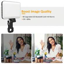 Selfie Light 80 LED Portable Clip For Phone Fill Light Rechargeable 2200mAh Clip On Light, 3 Light Modes Camera Lighting For Phone, Webcam, Photo, Makeup - màu đen - Xem 8