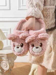 Dép đi trong nhà mềm mại ấm áp màu hồng, dép đi trong nhà mùa đông dễ thương hoạt hình đáng yêu, dép đi trong nhà bền và thoải mái cho phụ nữ - Hồng - Xem 5