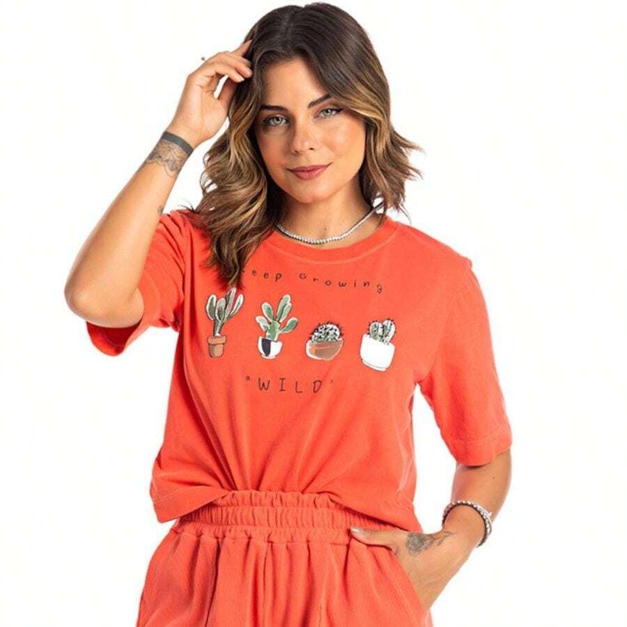 Women's Faded Cactus T-Shirt - 橘色 - 查看 1