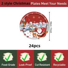 Christmas Paper Plates Napkins, Santa Claus Cake Dessert Dinner Plates For Merry Christmas Party Holiday Birthday Supplies Tableware Set, Disposable Paper Dinnerware Decoration Food Trays, Serves 24 Guests ﻿