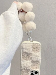 Winter Stylish Grid Splicing Plush Fabric Soft Phone Case Compatible With IPhone 16 11 12 13 14 15 Pro Max X XR XS Max Fur Wristband Shockproof Back Cover