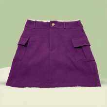 Short Skirt Cargo Tailored In Lin Fashion 002 - 紫色 - 查看 1
