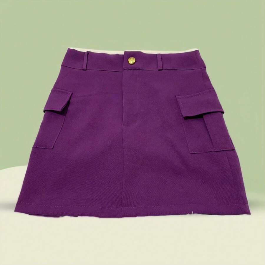 Short Skirt Cargo Tailored In Lin Fashion 002 - 紫色 - 查看 1