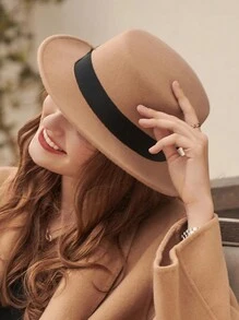 1st Dames Warme Herfst & Winter M Geletterde Vilt Hoed, Kleine Rand Britse Stijl Fedora Hoed, Voor Dagelijks Gebruik