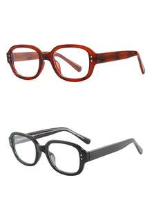 复古厚框 Y2K 圆形装饰眼镜，棕红色豹纹时尚眼镜配件女士 - 彩色 - 查看 8