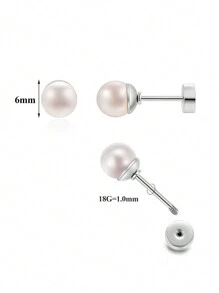 女士金色螺丝背珍珠耳钉，平背珍珠软骨耳环，珍珠螺旋耳环，防过敏不锈钢穿孔珠宝，适合女孩的礼物 - 耳環 - 查看 17