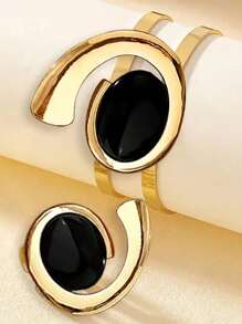 1set Exaggerated Metal-Inlaid Pearl Half Cuff Bracelet Ring Jewelry Mini Gift Box - Holiday Gift