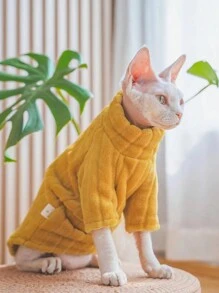 1 件 Sphinx Cat 高领毛衣，柔软珊瑚羊毛猫衣服，厚冬季保暖外套，无毛猫和小狗无袖衣服（S（3-5 磅），M（6 磅以下），L（8 磅以下），粉色，黄色，蓝色） - 彩色 - 查看 10