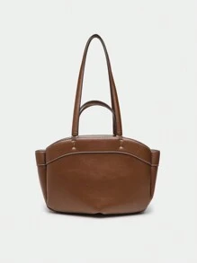 1 件 PU 皮革单肩托特包，2024 秋季新款时尚大容量棕色通勤母子包购物手提包