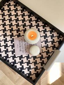 1 pieza Bandeja de madera con estampado de pata de gallo de lujo, nuevo plato con vela perfumada, organizador de bandeja de alta gama para el hogar, organizador de mesa de té de la sala de estar, bandeja de servir para la cena de Navidad, decoración navideña, organizador de tocador de baño, mejor regalo para el estreno de casa