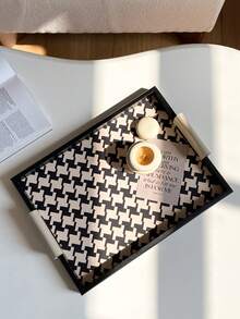 1 pieza Bandeja de madera con estampado de pata de gallo de lujo, nuevo plato con vela perfumada, organizador de bandeja de alta gama para el hogar, organizador de mesa de té de la sala de estar, bandeja de servir para la cena de Navidad, decoración navideña, organizador de tocador de baño, mejor regalo para el estreno de casa