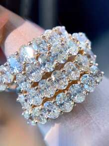 1pc 18K Gold-Color [New Release, Stackable Style] Semi-Circle Oval Eternity Ring, S925 Sterling Silver, Fashionable & Minimalist Ins Style, Luxurious For Women's Daily Wear - Style 1 - View 5