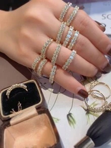 1pc 18K Gold-Color [New Release, Stackable Style] Semi-Circle Oval Eternity Ring, S925 Sterling Silver, Fashionable & Minimalist Ins Style, Luxurious For Women's Daily Wear - Style 1 - View 7